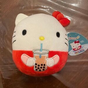 Hello Kitty Red and White Plush with Bubble Tea
